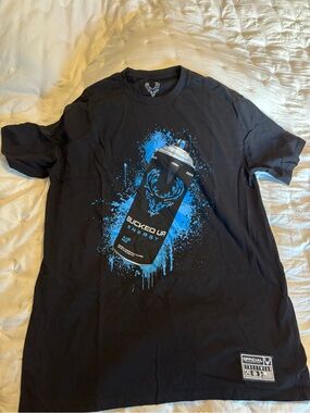 Bucked Up Energy Graphic Tee - Black with Blue Can Print